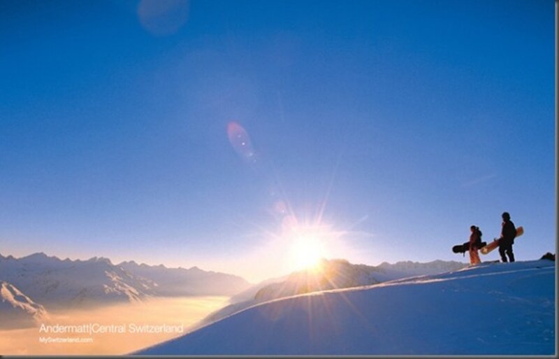 Snowboarders on Mountain — Blue, Serene