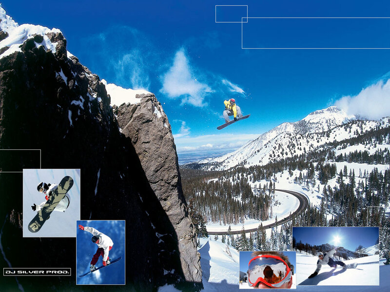 Snowboarding action collage