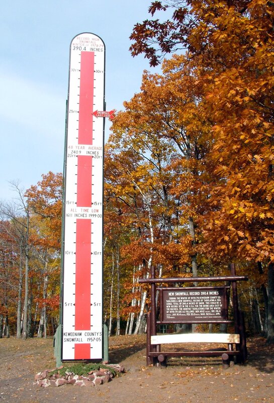 Snowfall record marker in autumn