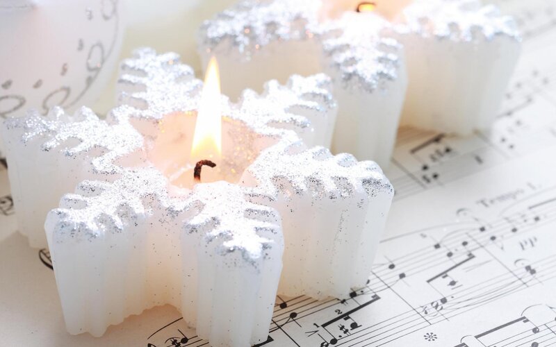 Snowflake Candles on Sheet Music — White, Calm