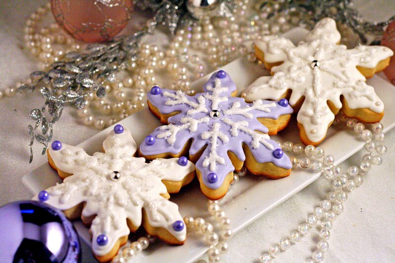 Snowflake Cookies on Platter