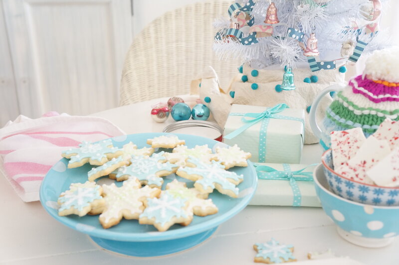 Snowflake Cookies on Table