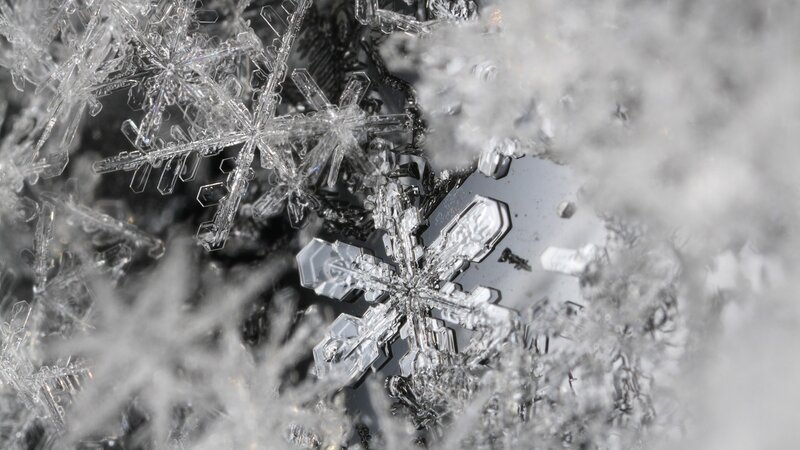 Snowflake Crystals — White, Cold, Winter, Photograph, Ice