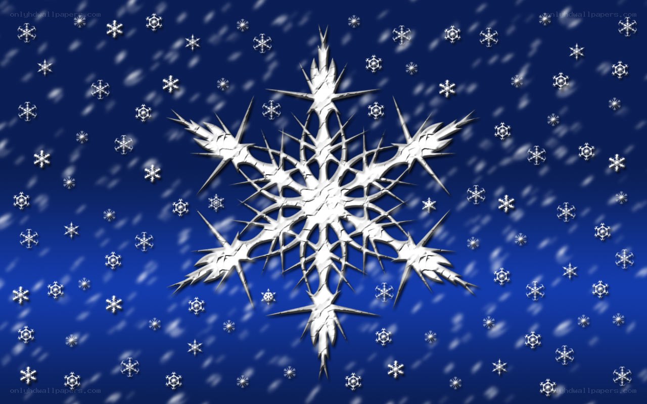 snowflake falling on blue