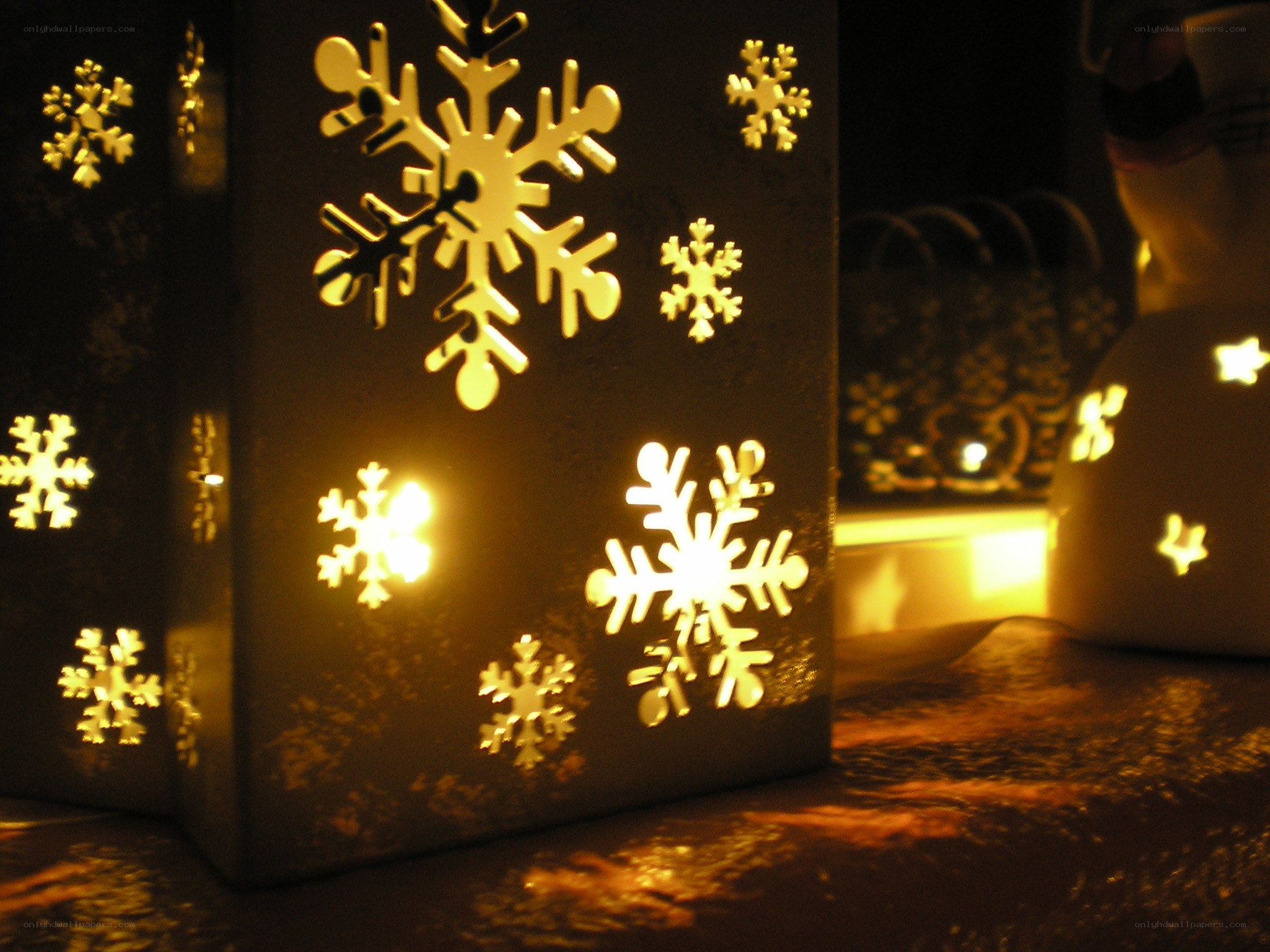 snowflake lanterns at night