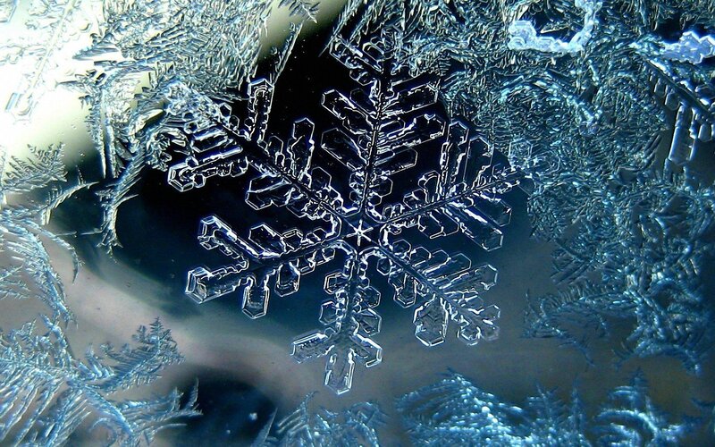 Snowflake on Glass — Blue, Cold, Winter, Photograph
