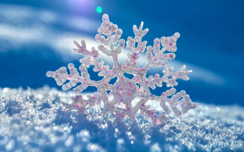 Snowflake on Snow — Blue, Serene, Winter, Photograph, Sky, Sunlight, White