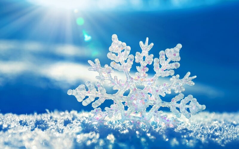 Snowflake on Snow — Blue, Serene, Winter, Photograph, Sunlight