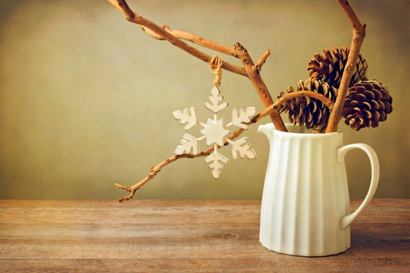 Snowflake Ornament on Branch — White