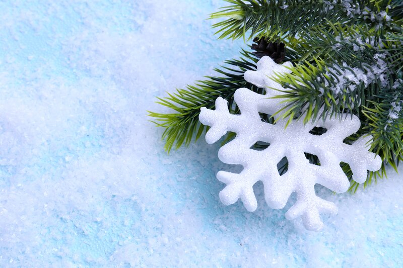 Snowflake Ornament on Pine — White