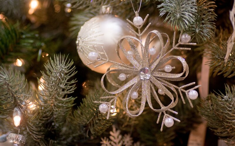 Snowflake Ornament on Tree — Green