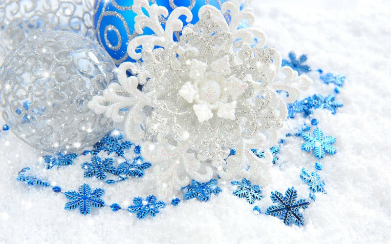 Snowflake Ornaments on Snow — White