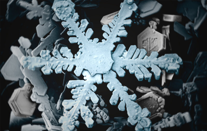 Snowflake under Microscope — Blue, Detailed