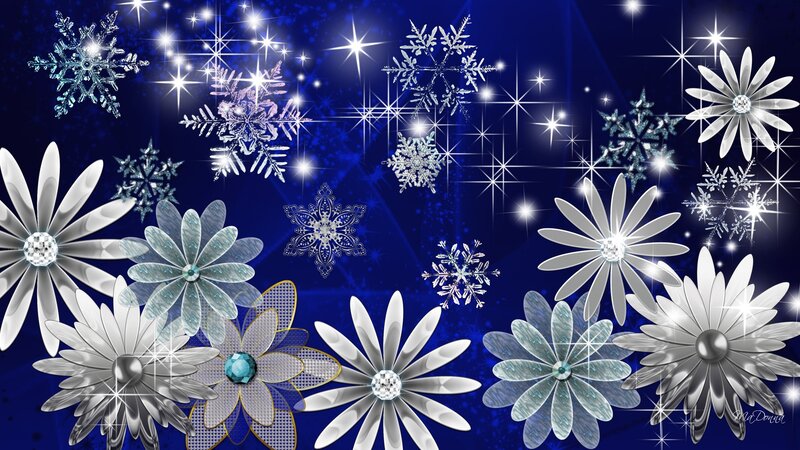 Snowflakes and Flowers — Blue