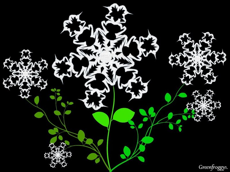 Snowflakes and Green Plants