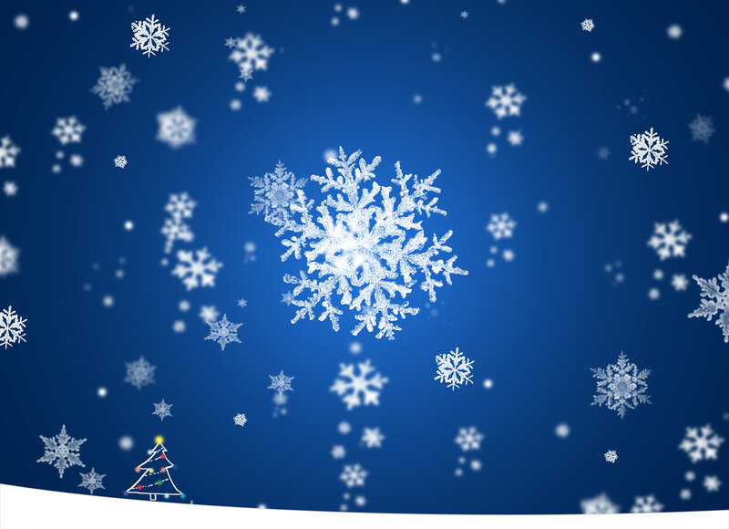 Snowflakes Falling — Blue, Calm, Winter, Digital Art, Christmas Tree