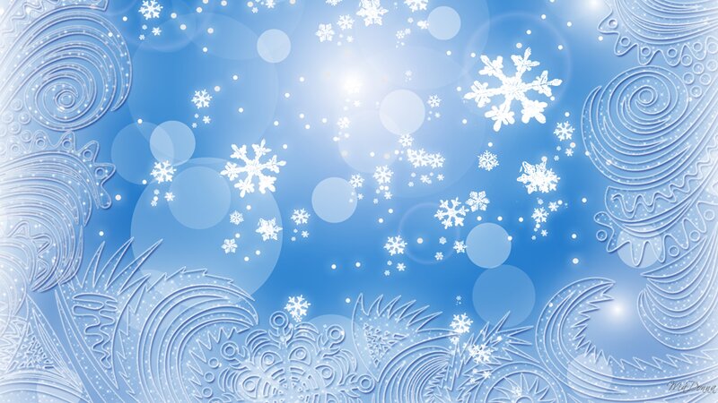 Snowflakes on Blue Background — Calm, Winter, Digital Art, Bokeh, Ornate Patterns
