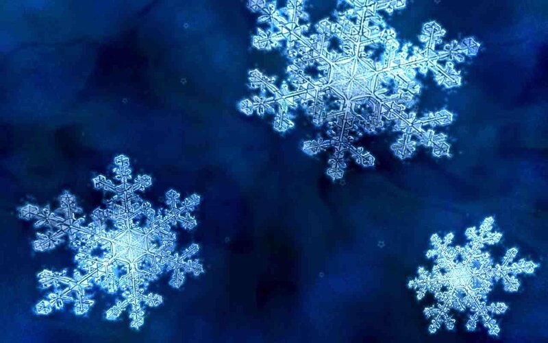 Snowflakes on Blue Background — Calm, Winter, Photograph, Crystals