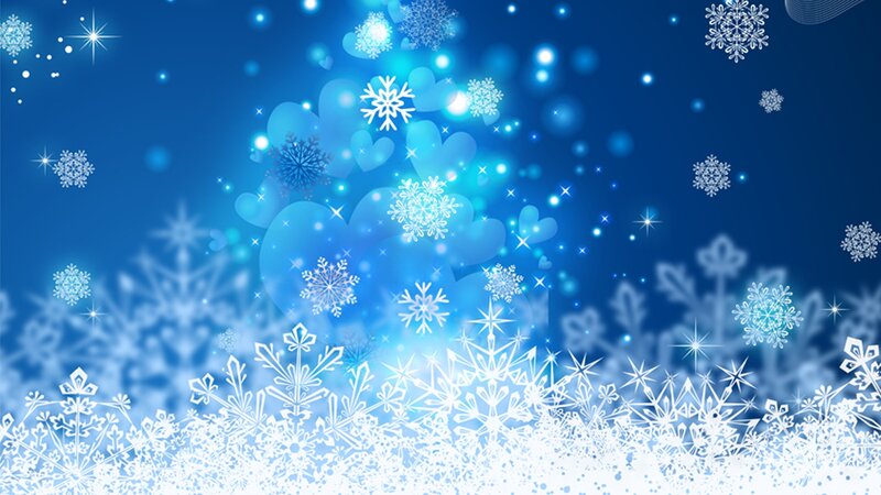 Snowflakes on Blue Background — Festive, Winter, Digital Art, Stars, Hearts