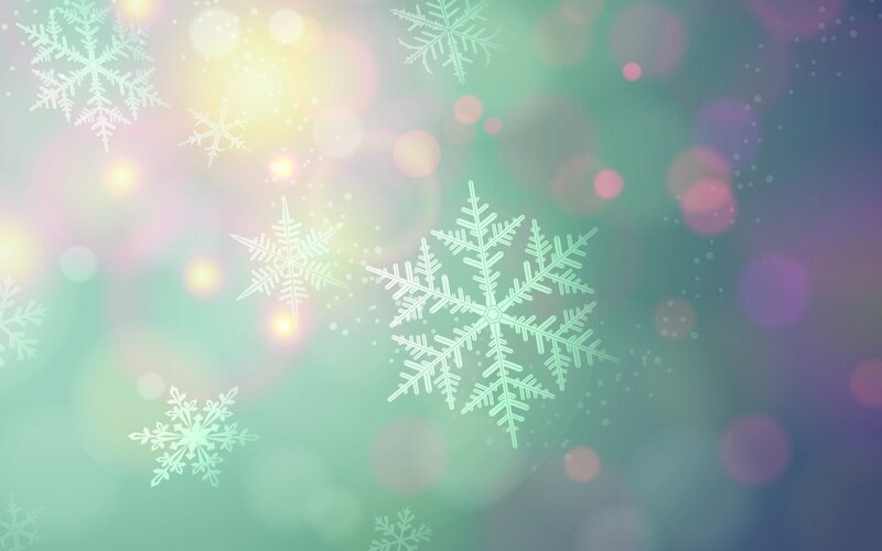 Snowflakes on Bokeh Background — Green, Dreamy, Digital Art
