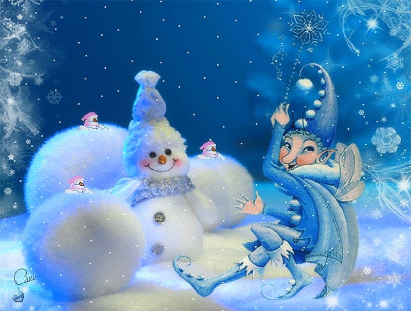 Snowman and Blue Elf