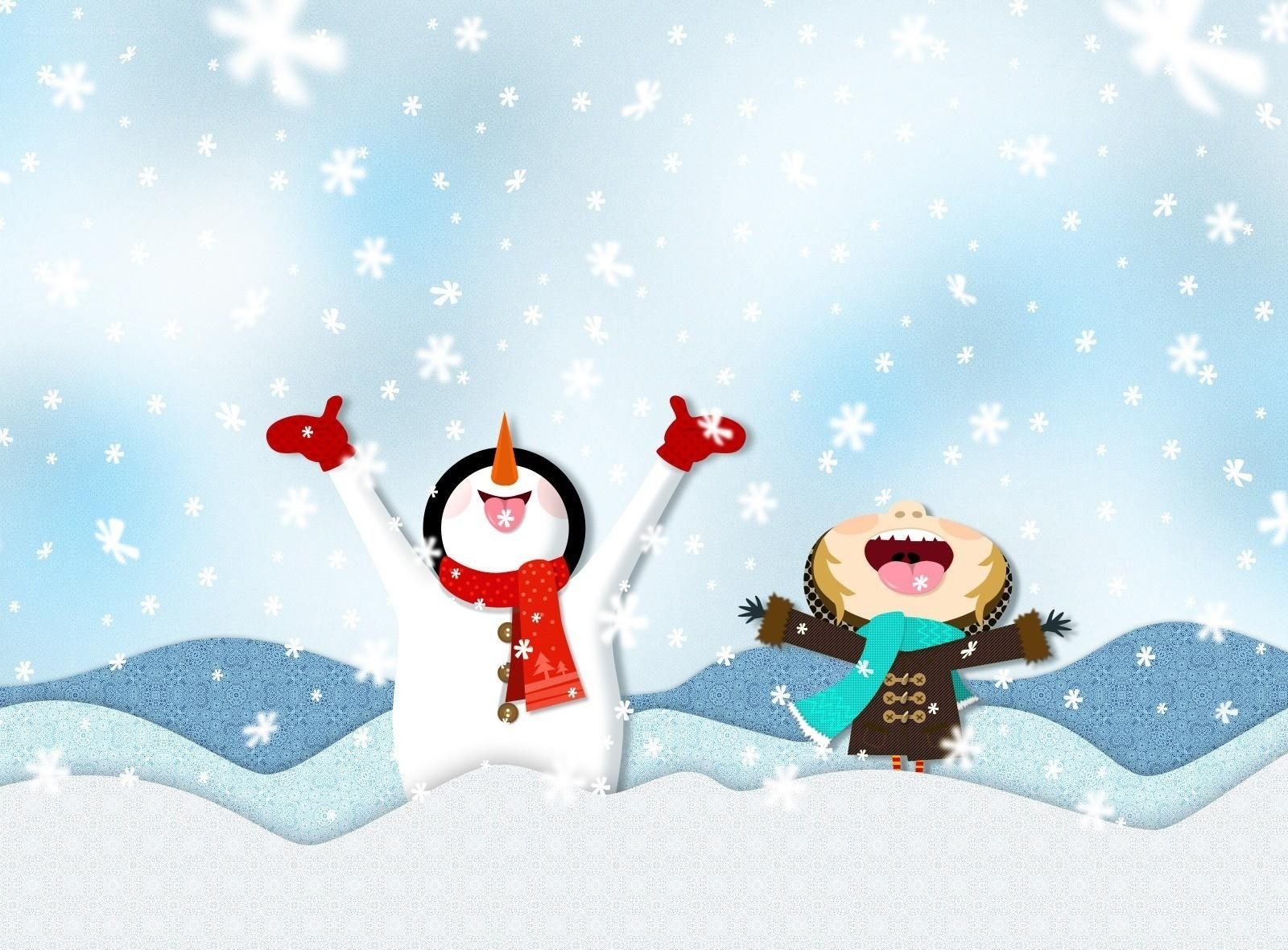 Snowman and child in snow