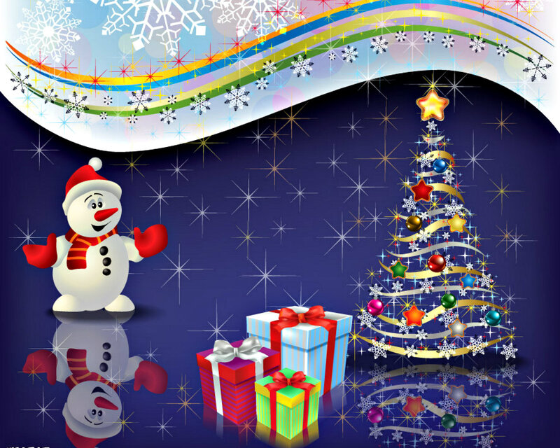 Snowman and Christmas Tree — Blue