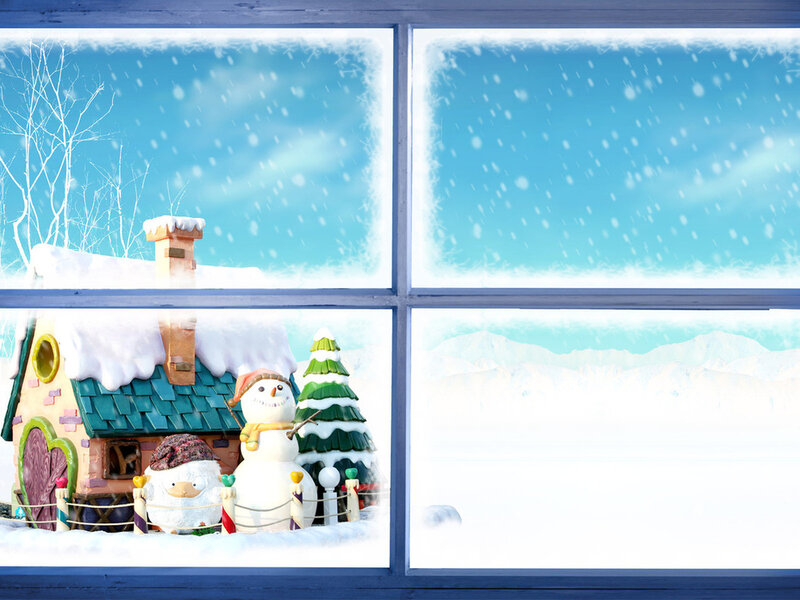 Snowman and House in Snow — White