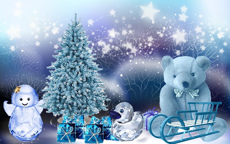 Snowman and Teddy Bear — Blue