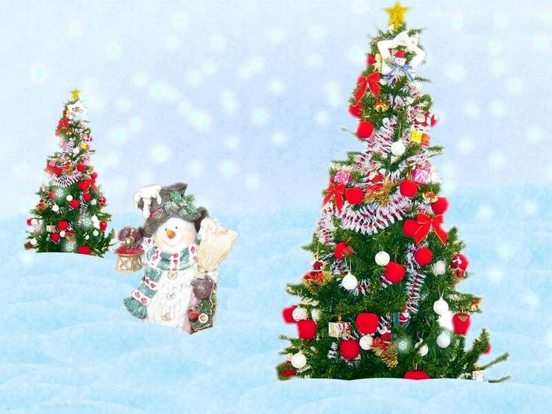 Snowman Between Two Trees