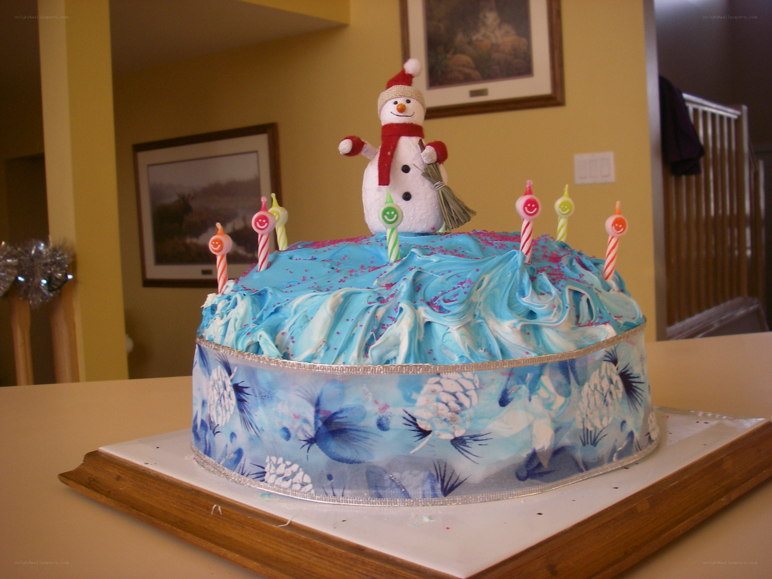 snowman cake with candles