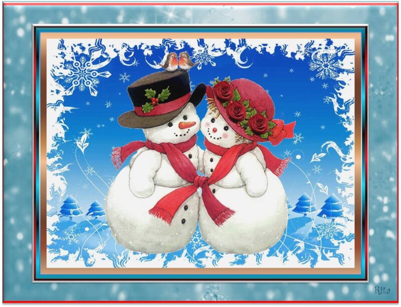 Snowman Couple — Blue