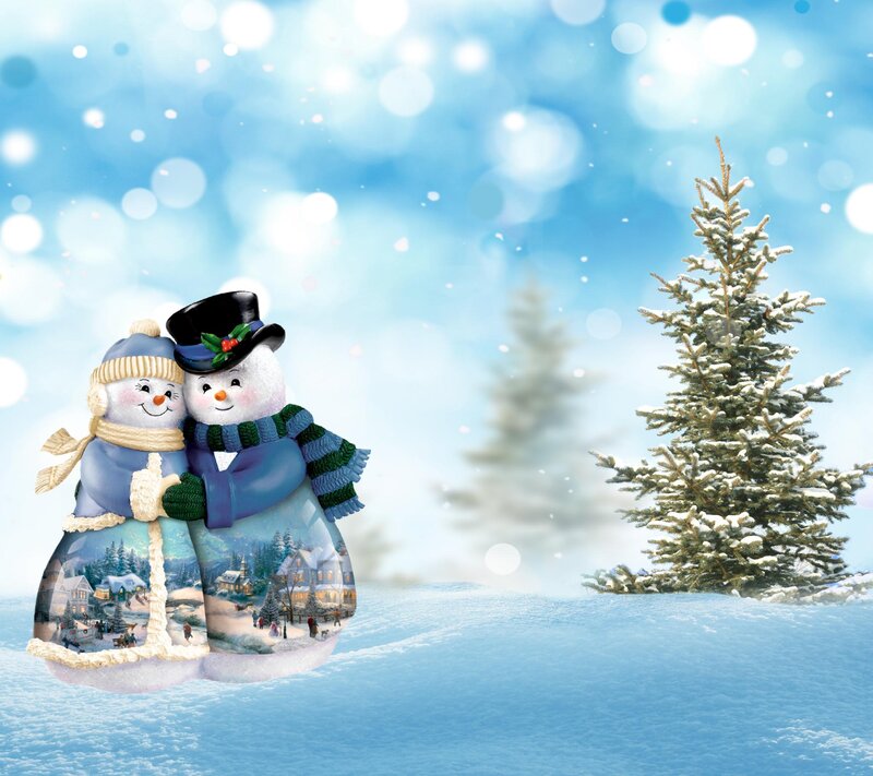 Snowman Couple Figurine — Blue
