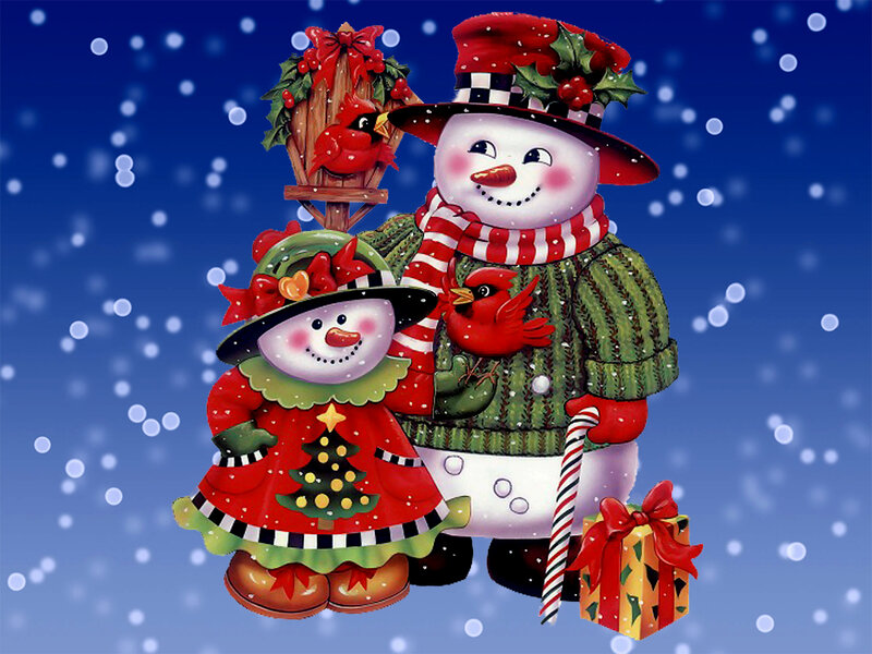 Snowman Couple — Red, Festive