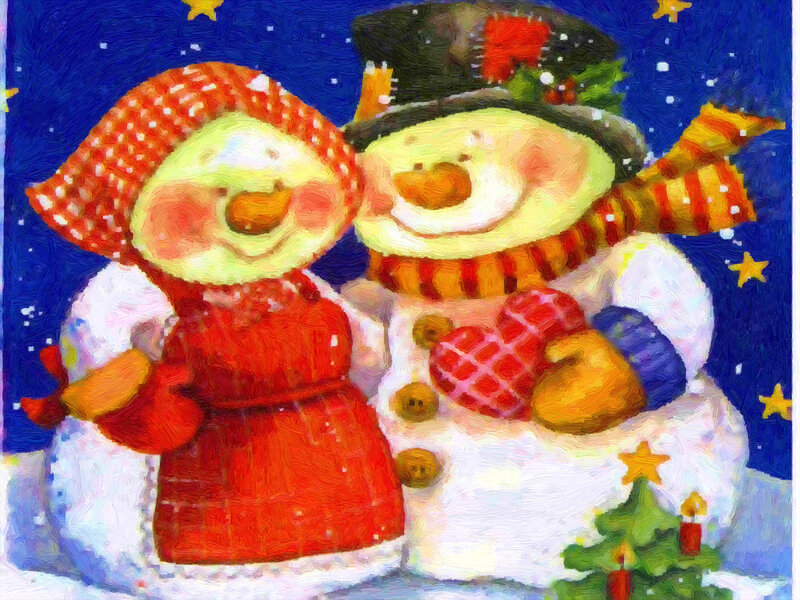 Snowman Couple — Red
