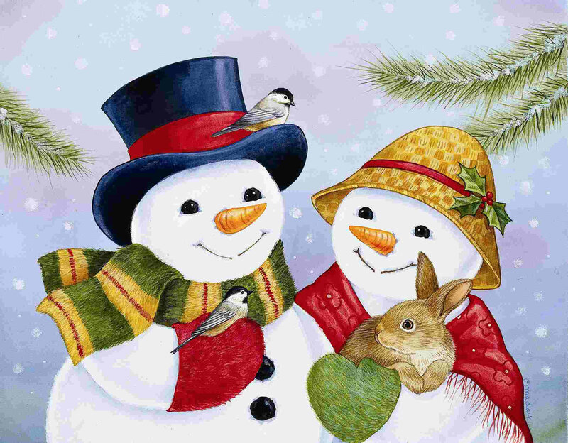 Snowman Couple with Animals