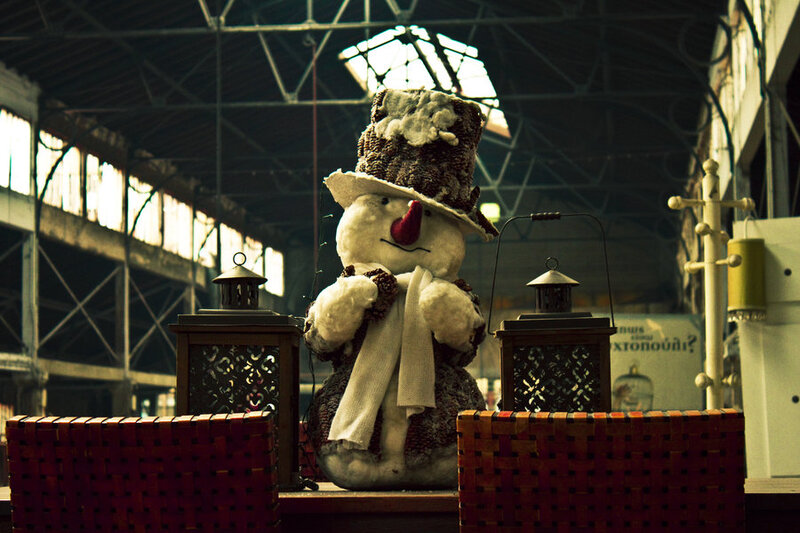 Snowman decoration in warehouse