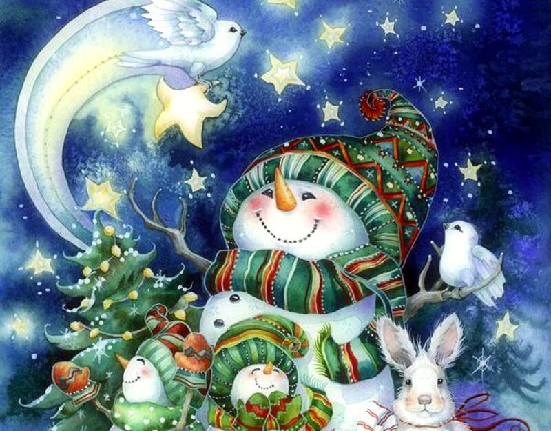 Snowman Family at Night