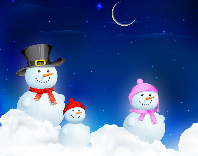 Snowman Family in Snow — Blue