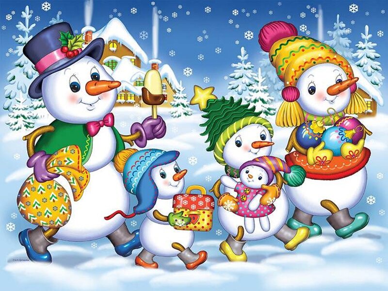 Snowman Family in Snow