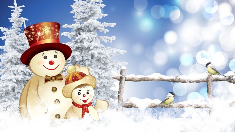Snowman Family in Snow — White