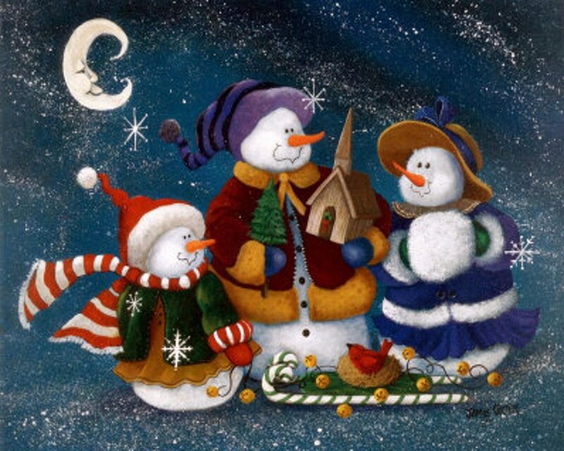 Snowman Family in Winter