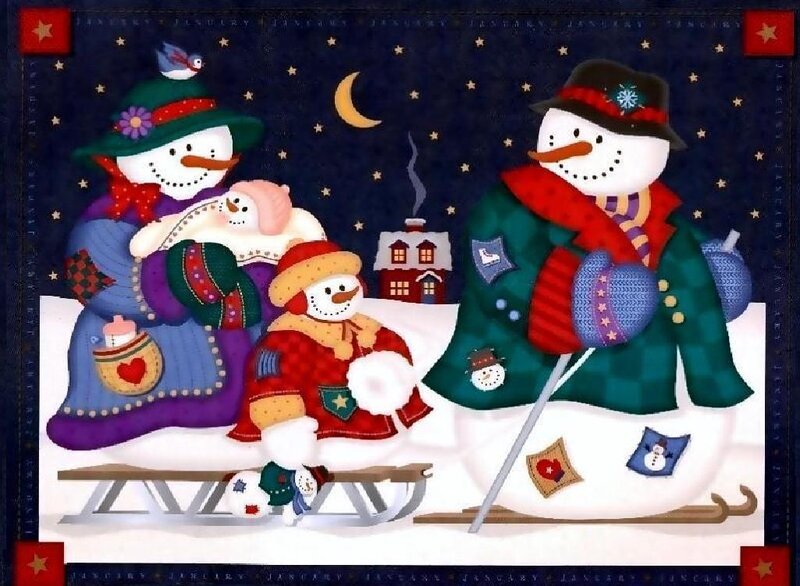 Snowman Family on Sled