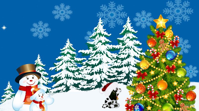 Snowman Family with Dog
