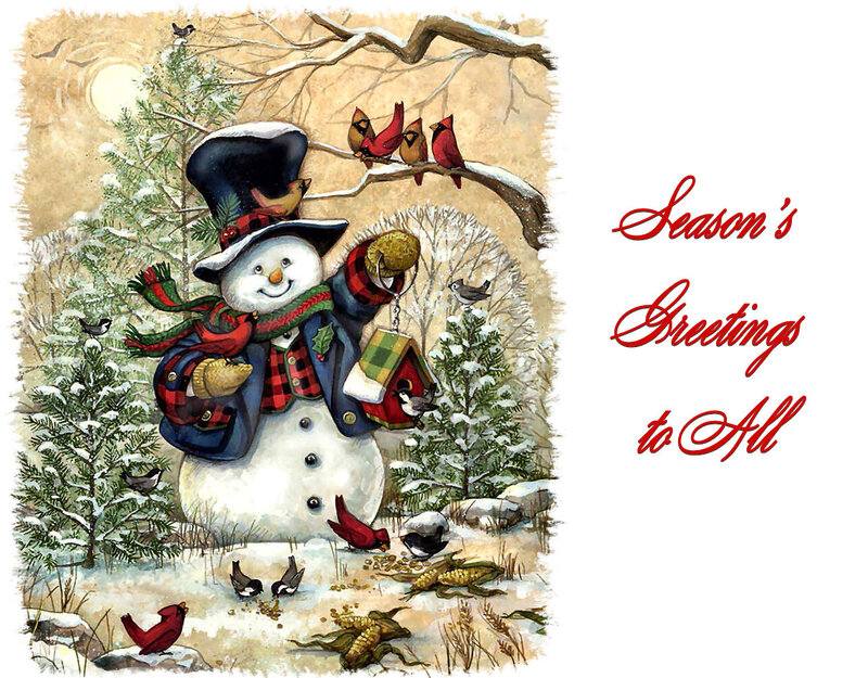Snowman Feeding Birds — White
