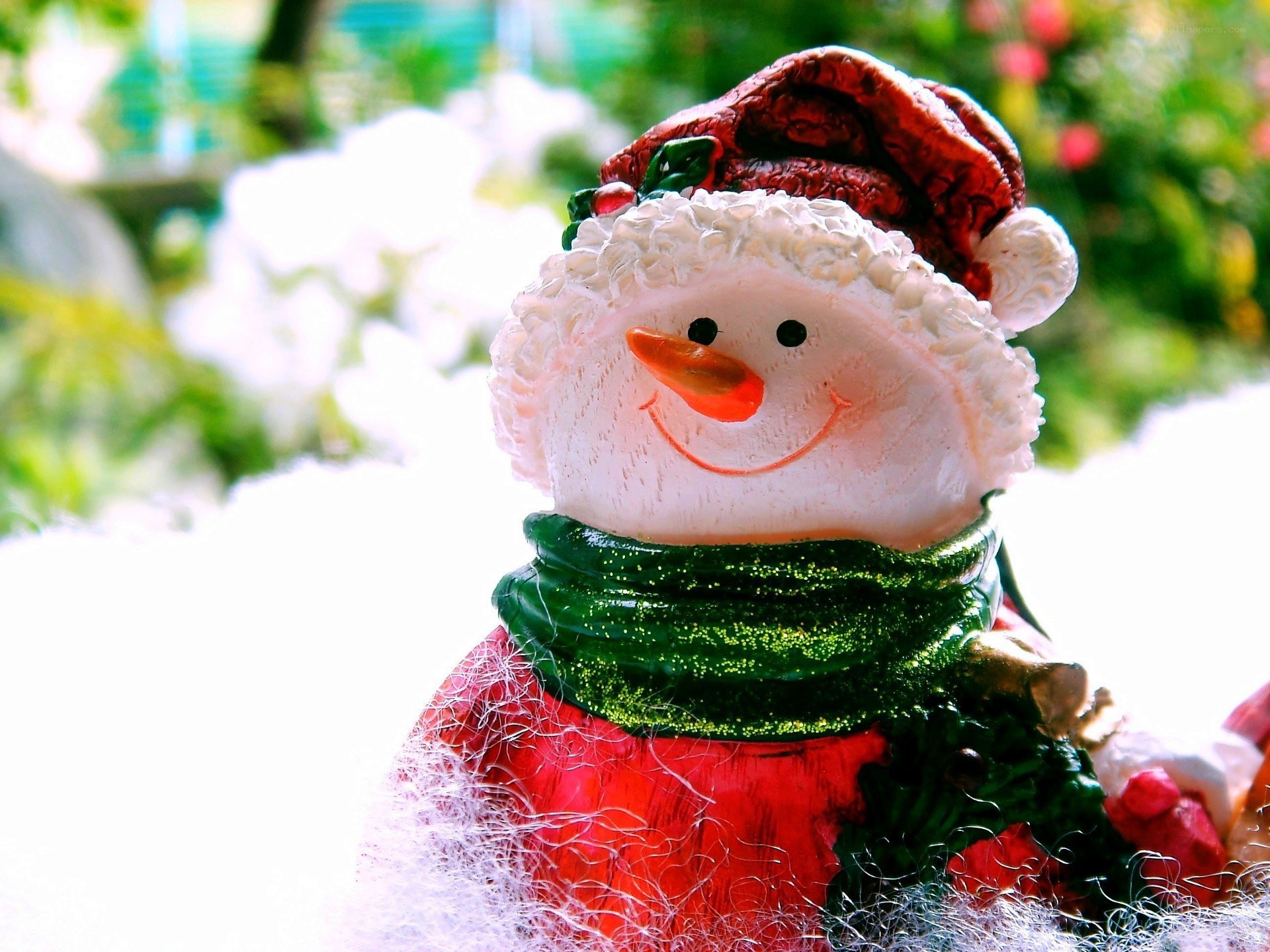 snowman figurine in garden