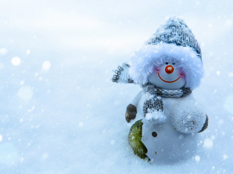 Snowman Figurine in Snow — White, Calm, Winter