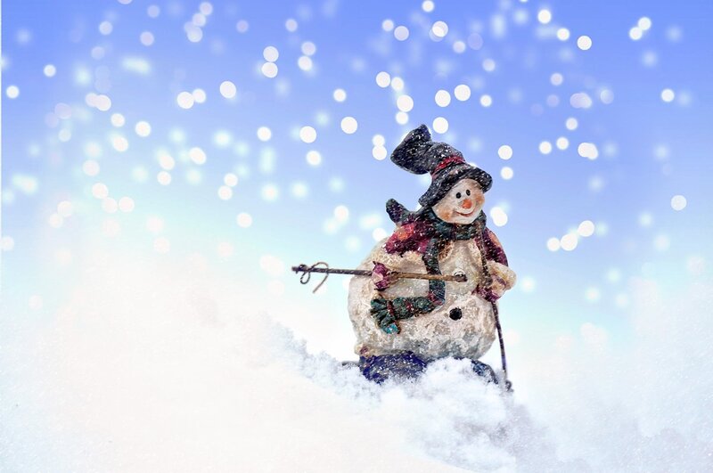 Snowman Figurine in Snow — White, Festive, Winter, Photograph, Hat