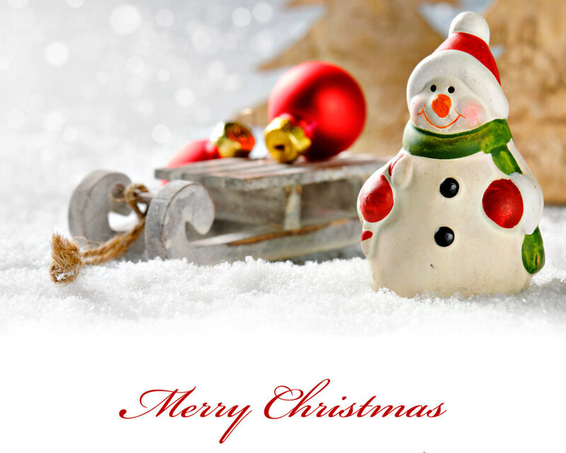 Snowman Figurine in Snow — White, Festive, Winter