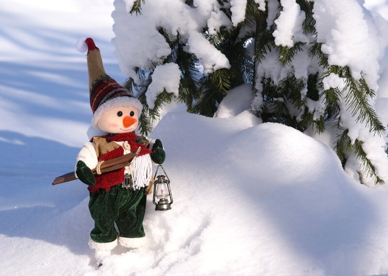 Snowman Figurine in Snow — White, Peaceful, Winter